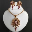 Bollywood Indian Fashion Ruby Kundan Polki Gold Plated Pendant Jewelry Set h55