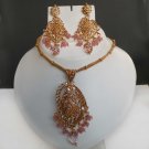Stunning Indian Fashion Baby Pink Cz Beads Polki Gold Plated Pednant Jewelry set