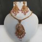Stunning Indian Fashion Baby Pink Cz Beads Polki Gold Plated Pednant Jewelry set