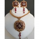 SUPERB! GOLDTONE DESIGNER KUNDAN WORK RUBY HINED POLKI JEWELRY NECKLACE SET F103