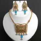 Bollywood Indian Fashion Simulated Cz Polki Gold Plated Pednant Jewelry set f349