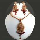 Stunning Designer Indian Fashion Cz Ruby Polki Gold Plated Pednant Jewelry set