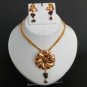 Bollywood Indian Fashion Polki Gold Plated Multi Chain Pendant Sari Jewelry Set