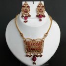 Bollywood Indian Fashion Gold plated Ruby Hinged Polki Pendant jewelry Set fq52