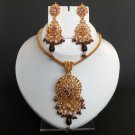 Bollywood Indian Fashion Goldplated Amethyst cz Polki Pendant jewelry Set fq61