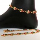 INDIAN GOLD FINISH PEARL RUBY EMERALD POLKI FASHION BRIDAL ANKLET PAYAL 2PC AP2