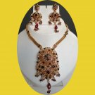 Bollywood Indian Gold plated Semiprecious Stone Polki Pendant jewelry Set fq51