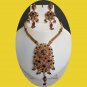 Bollywood Indian Gold plated Semiprecious Stone Polki Pendant jewelry Set fq51