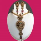 Bollywood Indian Fashion Goldplated Peacock Meena Polki Pendant jewelry Set fq67