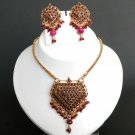 Bollywood Indian Fashion Simulated Ruby Polki GoldPlated Pednant Jewelry set f46