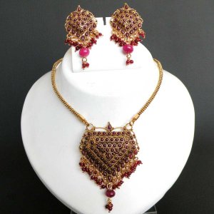Bollywood Indian Fashion Simulated Ruby Polki GoldPlated Pednant Jewelry set f46