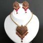Bollywood Indian Fashion Simulated Ruby Polki GoldPlated Pednant Jewelry set f46