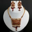 Bollywood Indian Fashion Cz Ruby Meena Polki GoldPlated Pednant Jewelry set f350