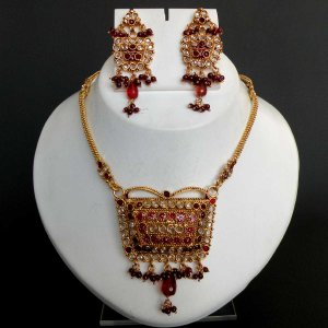 Bollywood Indian Fashion Cz Ruby Meena Polki GoldPlated Pednant Jewelry set f350