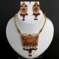 Bollywood Indian Fashion Cz Ruby Meena Polki GoldPlated Pednant Jewelry set f350