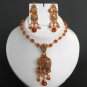 Bollywood Indian Fashion Simulated Cz Polki Gold Plated Pednant Jewelry set f385