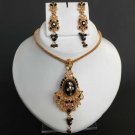 Bollywood Indian Fashion Onyx Kundan Polki GoldPlated Pednant Jewelry set f367