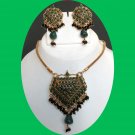 Bollywood Indian Fashion Goldplated Emerald Polki Chain Pendant jewelry Set fq57