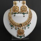 AWASOME DESIGNER INDIAN GOLDTONE RAMA GREEN CZ  POLKI BRIDAL NECKLACE SET FQ14
