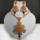 Bollywood Indian Fashion Goldplated Amethyst cz Polki Pendant jewelry Set fq60