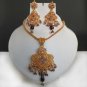 Bollywood Indian Fashion Goldplated Amethyst cz Polki Pendant jewelry Set fq60