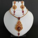 Gorgeous Indian Fashion Cz Ruby Meenakari Polki Gold Plated Pednant Jewelry set
