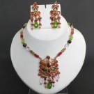 GOLDTONE NAVRATAN STYLE SEMIPRECIOUS STONE POLKI BRIDAL PENDANT NECKLACE SET 668