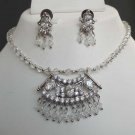 PREMIUM INDIAN VICTORIAN STYLE JEWELRY CZ BEADS ( CRYSTAL ) PENDANT NECKLACE SET