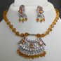 PREMIUM INDIAN VICTORIAN STYLE JEWELRY CZ BEADS ( CRYSTAL ) PENDANT NECKLACE SET