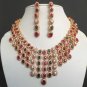 GOLD PL INDIAN JAIPUR NAVRATAN DESIGNER BRIDAL JEWELRY RUBY PEARL NECKLACE SET