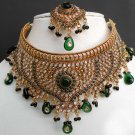 PREMIUM JEWELLERY Emerald Polki Bridal Set 7pc EarRing Tikka,Bracelets Nose Ring