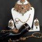 PREMIUM JEWELLERY Emerald Polki Bridal Set 7pc EarRing Tikka,Bracelets Nose Ring