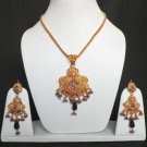 INDIAN DESIGNER GOLDTONE CZ KUNDAN MEENA POLKI BRIDAL PENDANT NECKLACE SET F334