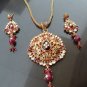 INDIAN DESIGNER GOLDTONE CZ KUNDAN MEENA POLKI BRIDAL PENDANT NECKLACE SET F334