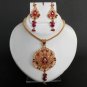 INDIAN DESIGNER GOLDTONE CZ KUNDAN MEENA POLKI BRIDAL PENDANT NECKLACE SET F334