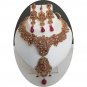 4 PC BOLLYWOOD INDIAN GOLD FINISH RUBY PEARL POLKI BRIDAL SARI NECKLACE SET F87N