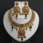 BOLLYWOOD STYLE GOLD FINISH PERIDOT GREEN CZ POLKI BRIDAL SARI NECKLACE SET FQ13