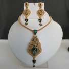 UNIQUE GOLDTONE KUNDAN WORK HINGED POLKI FASHION PENDANT NECKLACE SET FQ87