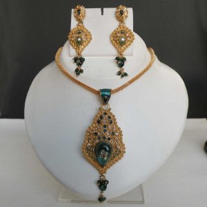 UNIQUE GOLDTONE KUNDAN WORK HINGED POLKI FASHION PENDANT NECKLACE SET FQ87