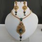 UNIQUE GOLDTONE KUNDAN WORK HINGED POLKI FASHION PENDANT NECKLACE SET FQ87