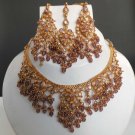 AWASOME! GOLD FINISH SIMULATED PURPLE CZ DESIGNER POLKI BRIDAL NECKLACE SET F96