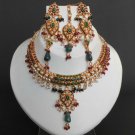 AWASOME! GOLD FINISH RUBY EMERALD PEARL DESIGNER POLKI JEWELRY NECKLACE SET FQ42