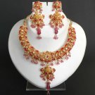 3 PC GOLDTONE SIMULATED CZ RUBY POLKI JEWELRY BRIDAL CHOKER NECKLACE SET FQ35-N