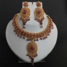 3 PC GOLDTONE SIMULATED CZ POLKI JEWELRY BRIDAL SAREE CHOKER NECKLACE SET FQ27-N