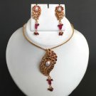 3 PC GOLD TONE POLKI FASHION JEWELRY RUBY PEARL BRIDAL PENDANT NECKLACE SET h-N