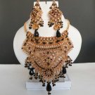 3 PC GOLD FINISH SIMULATED CZ ONYX POLKI MINI BRIDAL CHOKER NECKLACE SET F78-N