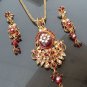 3 PC GOLD FINISH SIMULATED RUBY KUNDAN HINGED POLKI BRIDAL NECKLACE SET F368-N