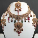 4 PC GOLD FINISH SIMULATED RUBY EMERALD POLKI MINI BRIDAL NECKLACE SET bridal1