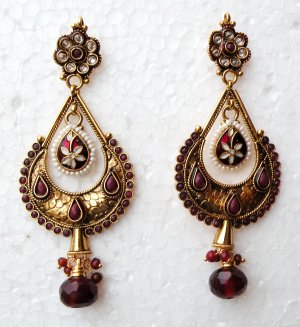 PREMIUM POLKI FASHION GOLDPLATED RUBY PEARL KUNDAN MEENAKARI EARRING PAIR VP86