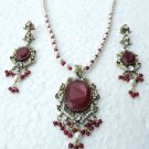 SUPERB! 3 PC VICTORIAN DESIGNER SIMULATED CZ RUBY PENDANT NECKLACE SET VJ318